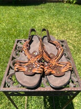 Natural Soul Womens Brown Laden Leather Slingback Casual Sandals Size 9.5M